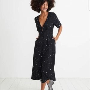 Marine Layer Size L Isabella Midi Dress Black Starry Night Print Button Front